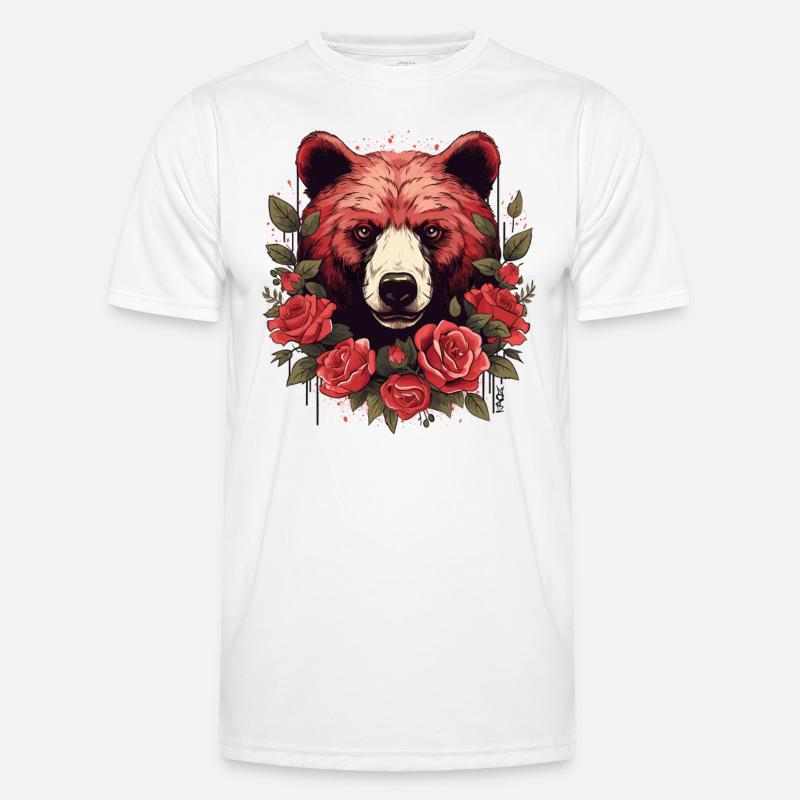 Big Bear with Roses - Men's Functional T-Shirt - white