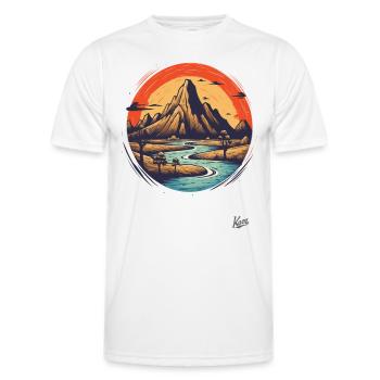 Rugged nature: A mountain and a river - Men's Functional T-Shirt - white - Front - AI Model Male 178 dark (178cm)
