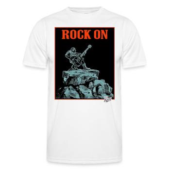 Music of Rock: On a Rock with Guitar - Men's Functional T-Shirt - white - Front - AI Model Male 178 dark (178cm)
