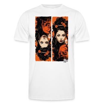 Geishas non conventionnelles en orange et noir - T-shirt sport Homme - blanc - Devant - AI Model Male 178 dark (178cm)