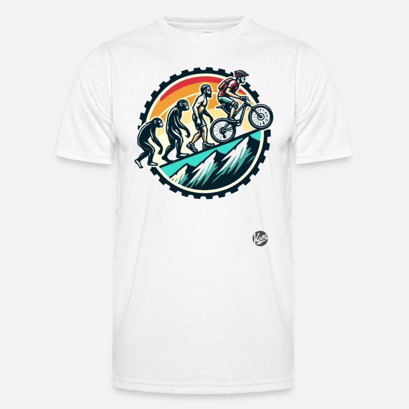 Evolution des Mountainbiker, Mountainbike - Männer Funktions-T-Shirt - Weiß