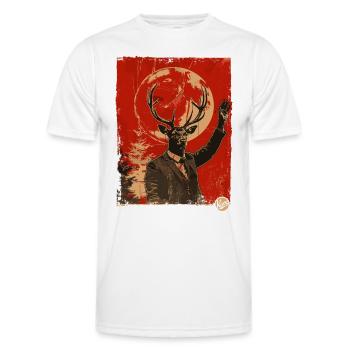 Cerf de style propagande - T-shirt sport Homme - blanc - Devant - AI Model Male 178 dark (178cm)