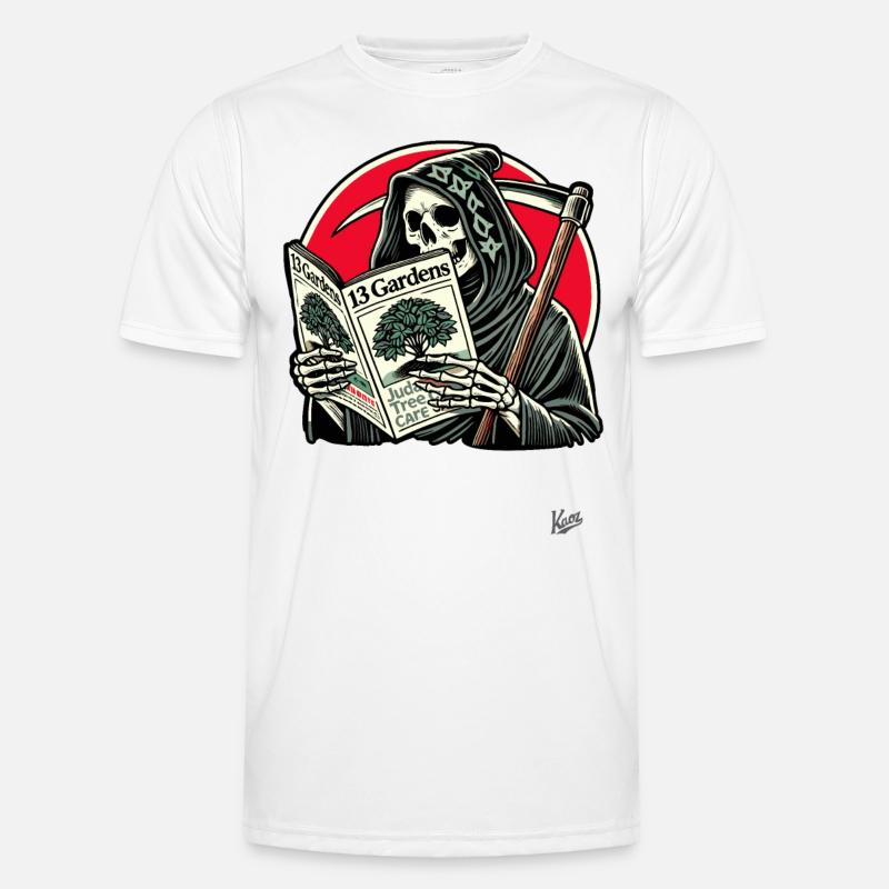 Gärtner Sensenmann liest Garten-Zeitung Männer Funktions-T-Shirt