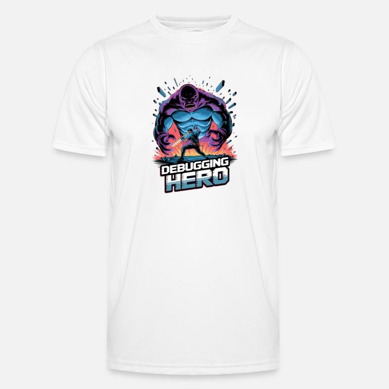 Debugging Hero – Epischer Kampf gegen Code-Monster - Männer Funktions-T-Shirt - Weiß