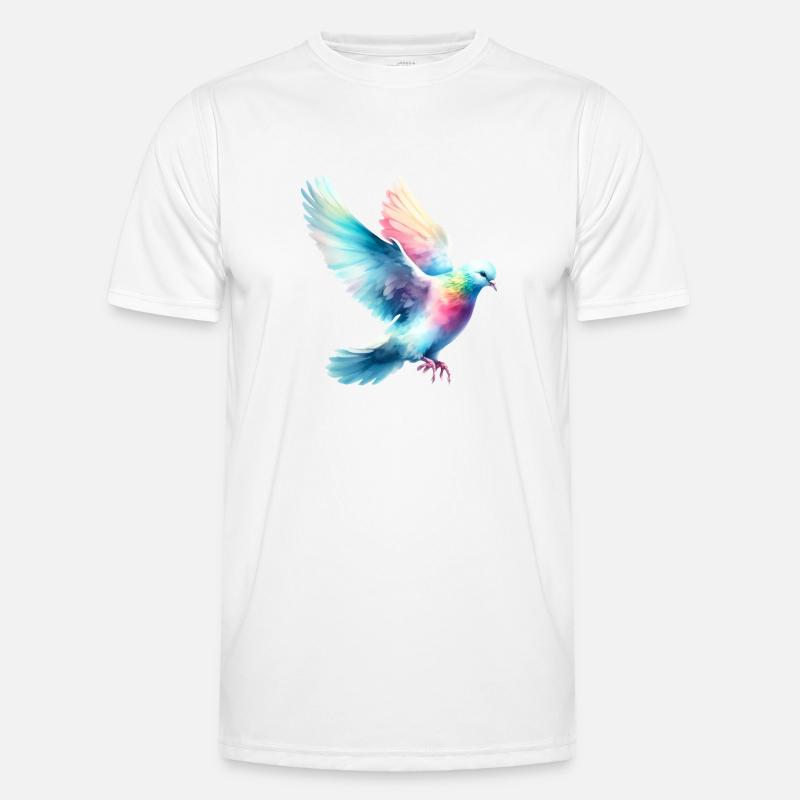 Rainbow Flight: Fliegende Taube - Männer Funktions-T-Shirt - Weiß