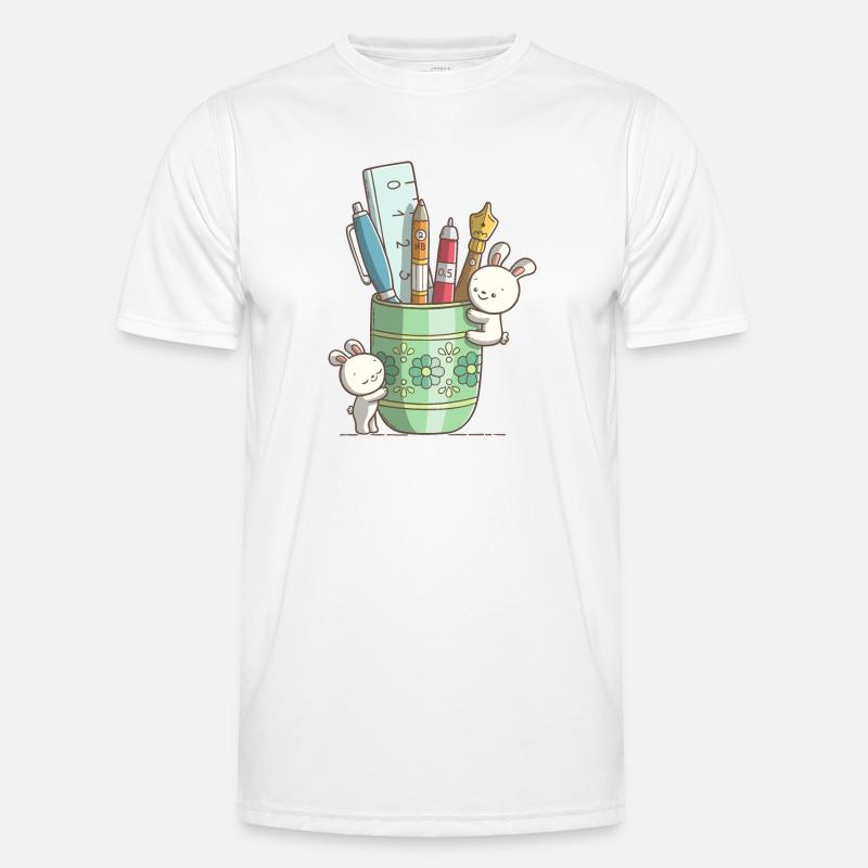 Deux lapins mignons devant un stylo T-shirt sport Homme