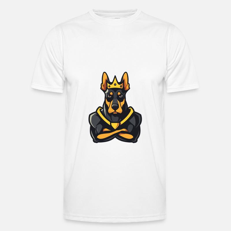 Dobermann Hund Comic Krone - Männer Funktions-T-Shirt - Weiß