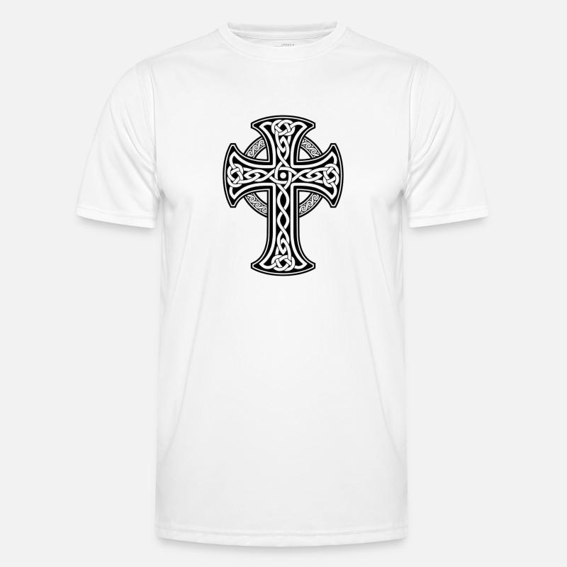 Black Celtic cross with circular braid - Men's Functional T-Shirt - white