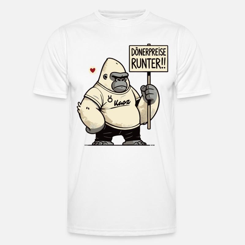Gorilla Protest mit Schild: Dönerpreise runter! Männer Funktions-T-Shirt