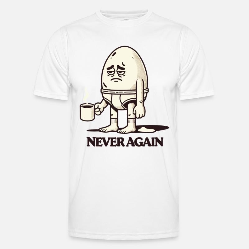 Tired Morning Egg with Coffee – "Never Again" Men's Functional T-Shirt