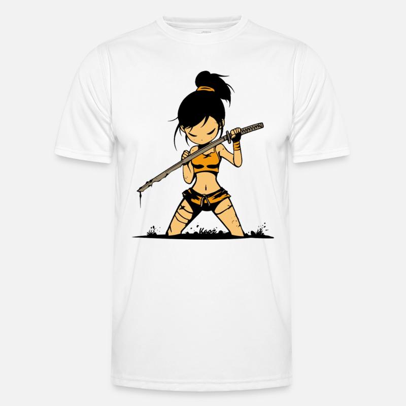 Coole Samurai Kriegerin mit Katana Männer Funktions-T-Shirt