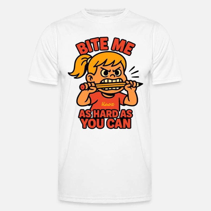 Beiß mich! Comic-Mädchen mit Wutanfall Männer Funktions-T-Shirt