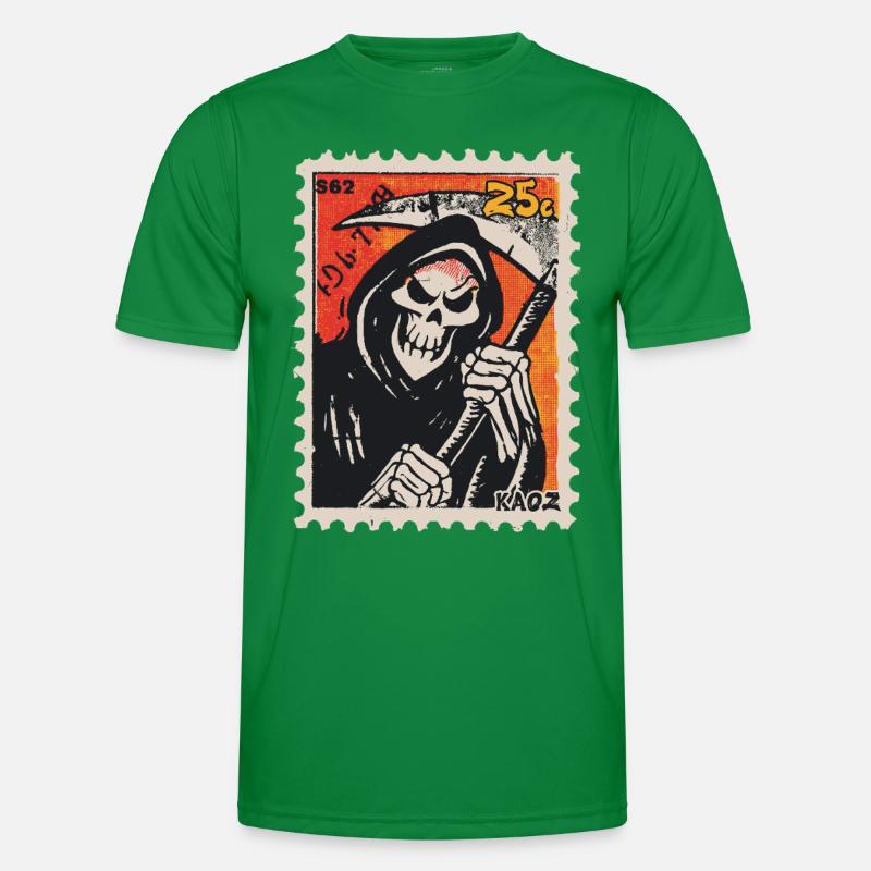 Sensenmann Comic auf Briefmarke Männer Funktions-T-Shirt