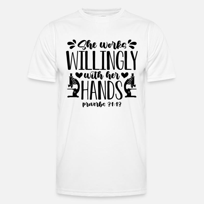 She Works Willingly Science Laboratory Technician Männer Funktions-T-Shirt