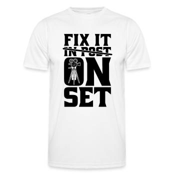 Fix It On Set Filmmaking Cinematographer Filmmaker - T-shirt sport Homme - blanc - Devant - AI Model Male 178 dark (178cm)