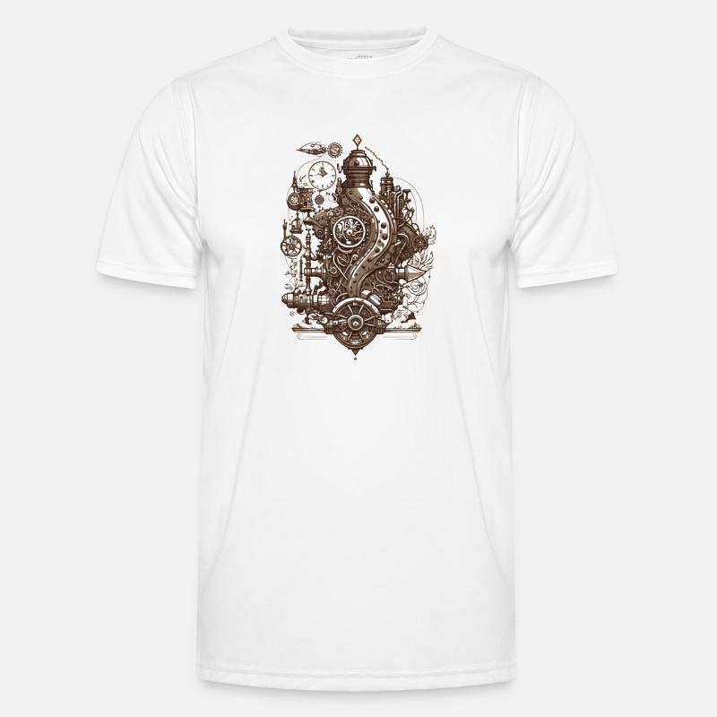 Steampunk technology steam engine with gears Men's Functional T-Shirt