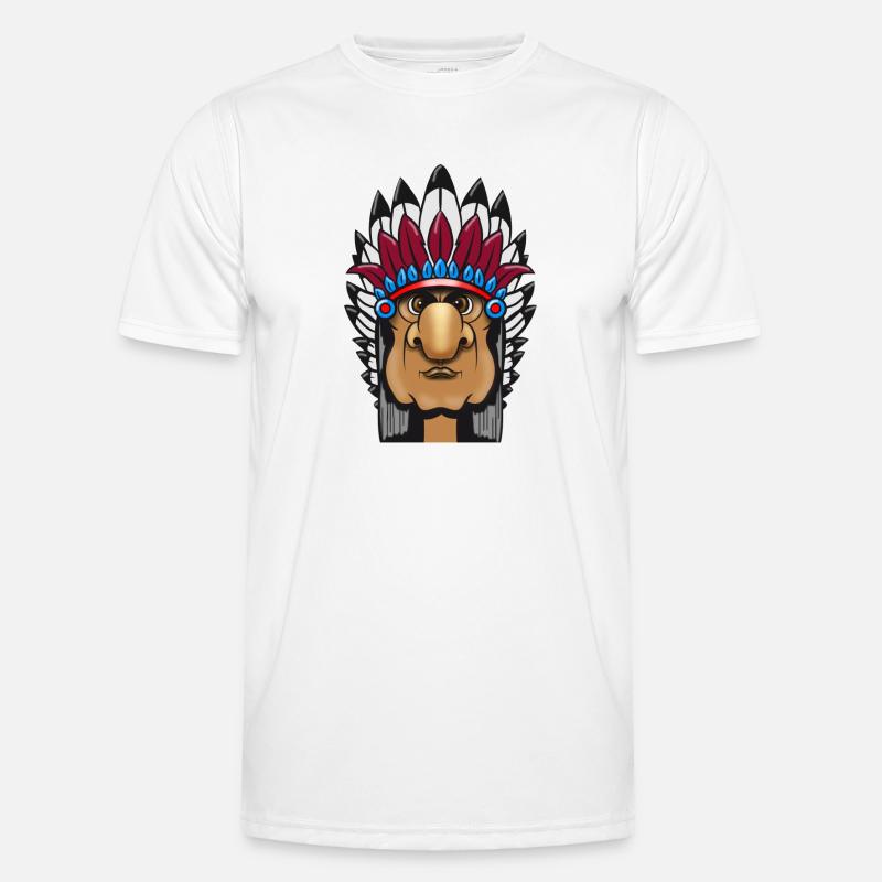 Grimmiger Indianerhäuptling mit Federschmuck Comic Männer Funktions-T-Shirt