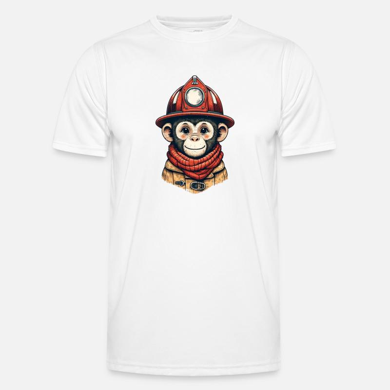 Pompier singe | Sapeurs-pompiers Äffle T-shirt sport Homme