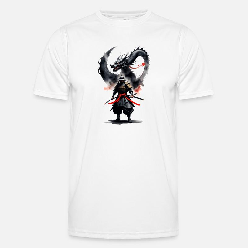 Samurai Krieger Schwarzer Drache - Männer Funktions-T-Shirt - Weiß