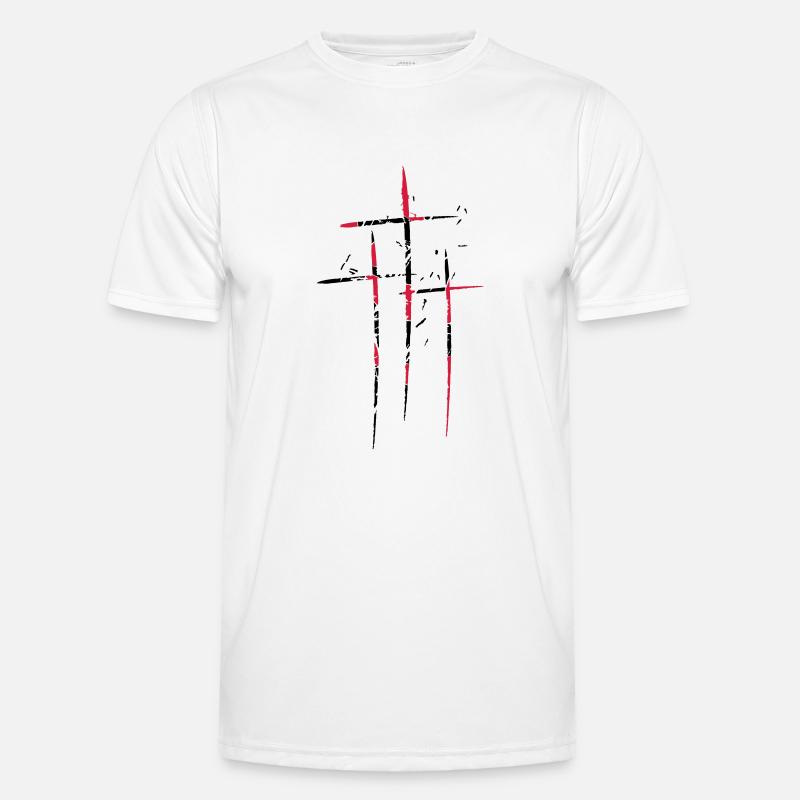 3 crosses design pattern scratch cool old tears br - Men's Functional T-Shirt - white