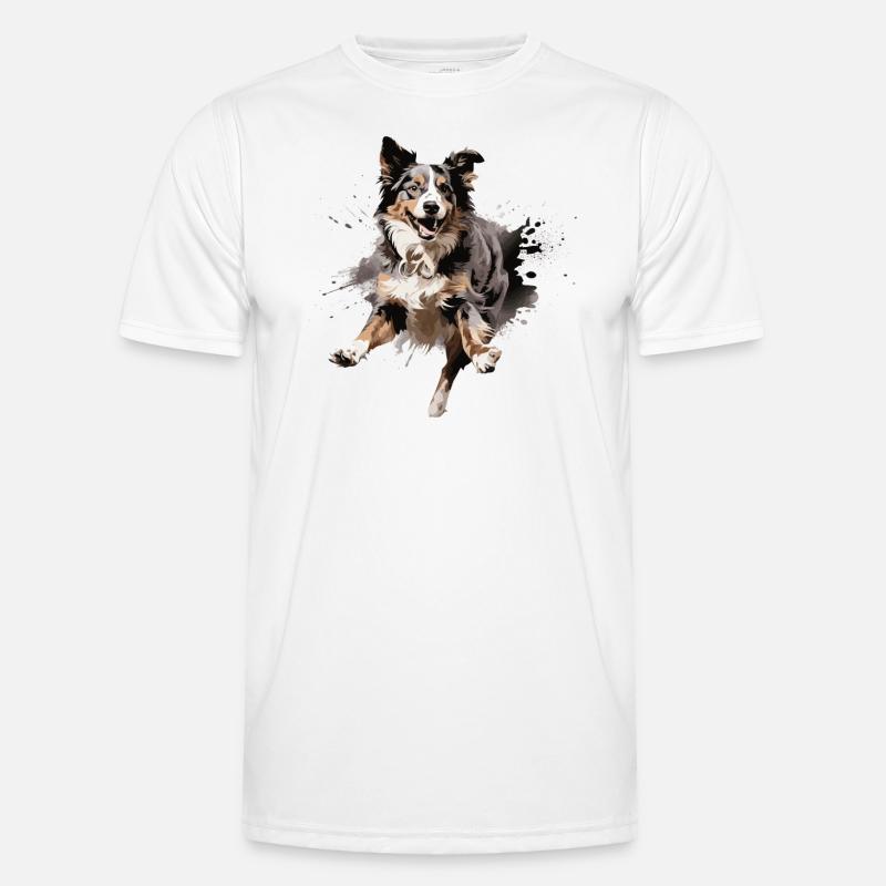 Australian Shepherd im Sprung Design - Männer Funktions-T-Shirt - Weiß