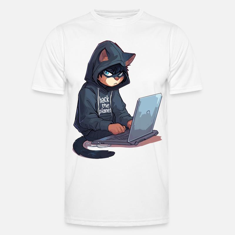 Cyber Hacker Cat Hackerkatze Männer Funktions-T-Shirt