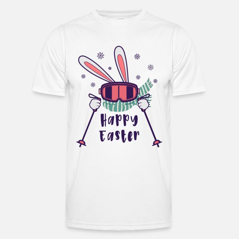 Joyeuses Pâques de la part du lapin de ski avec bâtons de ski T-shirt sport Homme