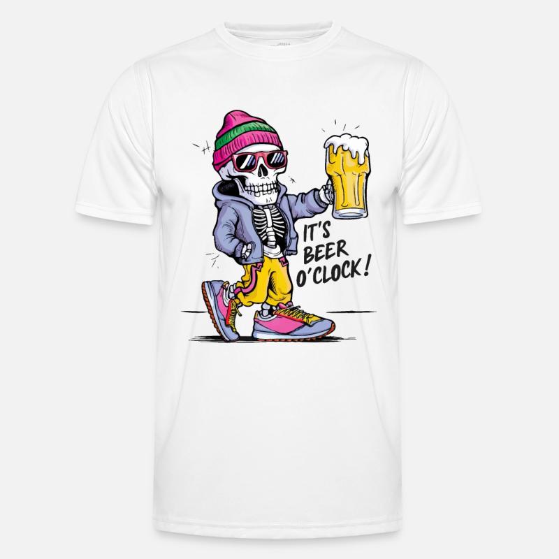 It's beer o'clock Funny Skeleton - Men's Functional T-Shirt - white