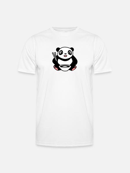Baby Panda na jedzenia ryżu pałeczkami - Funkcjonalna koszulka męska - biały