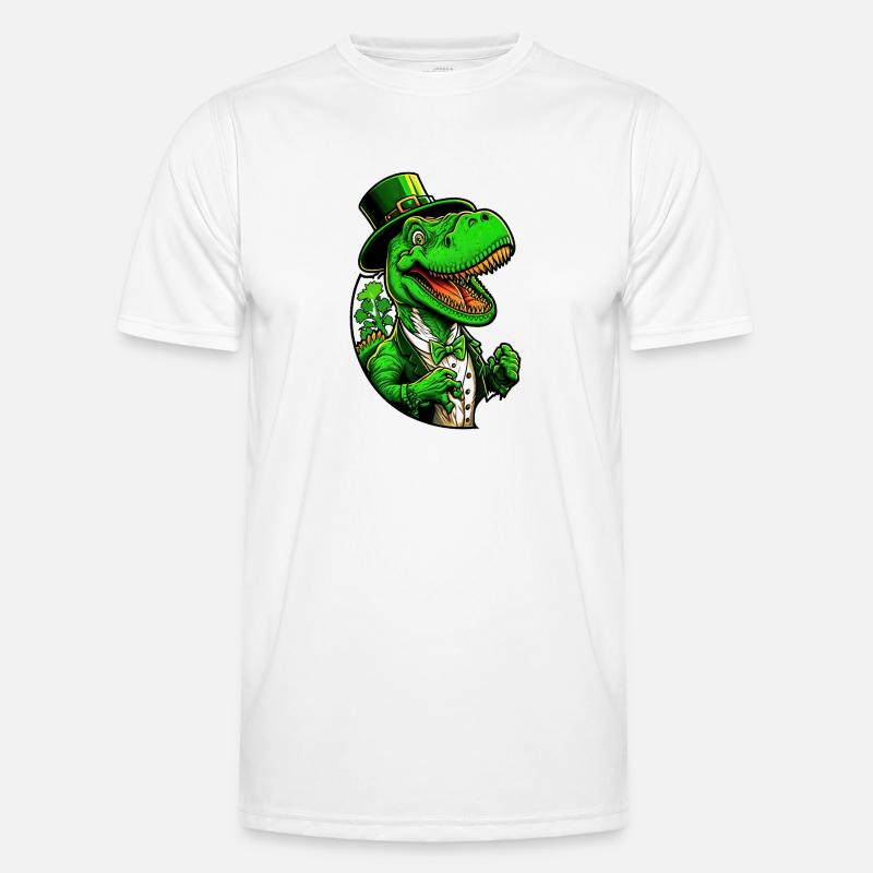 St Patricks Day T-Rex Dinosaurier mit Zylinder Männer Funktions-T-Shirt