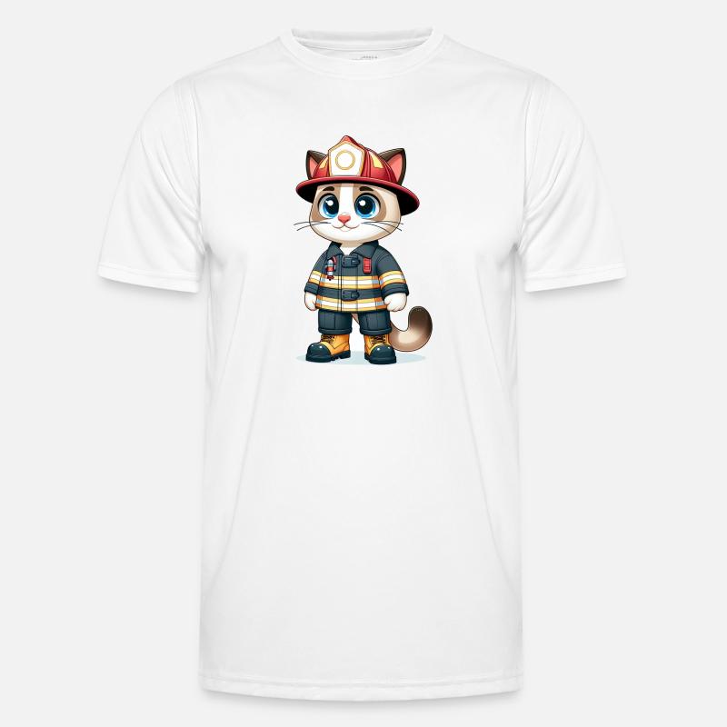 Cute Cat Firefighter Männer Funktions-T-Shirt