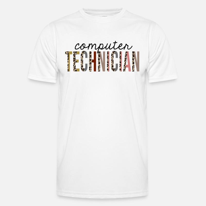 Computer Technician Leopard Print Funny - Men's Functional T-Shirt - white