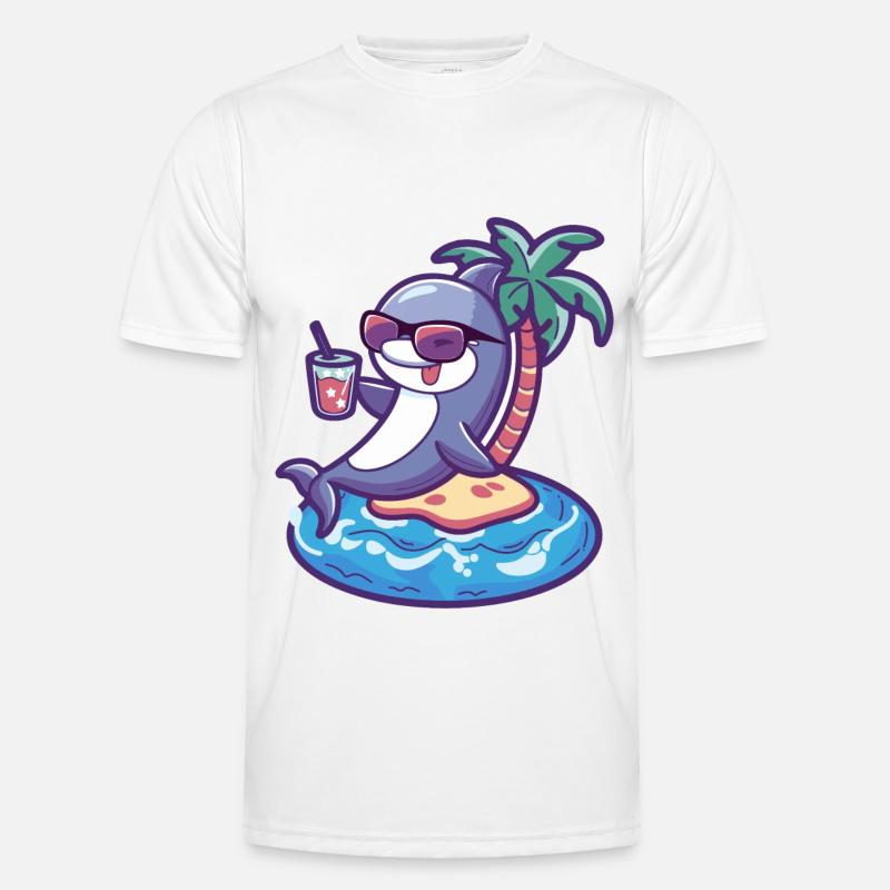 Dolphin Summer Beach Comic - Men's Functional T-Shirt - white