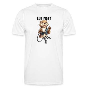 Otter Kaffee But First Coffee Tier Spruch Lustig - Männer Funktions-T-Shirt - Weiß - Vorne - AI Model Male 178 dark (178cm)