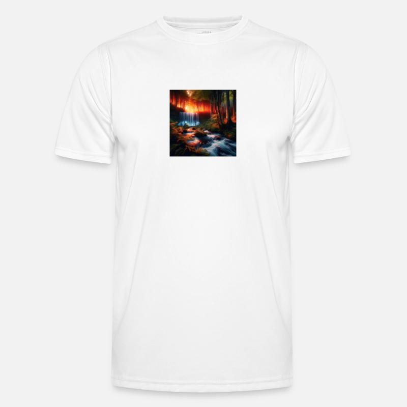 Wasserfall im Wald Männer Funktions-T-Shirt