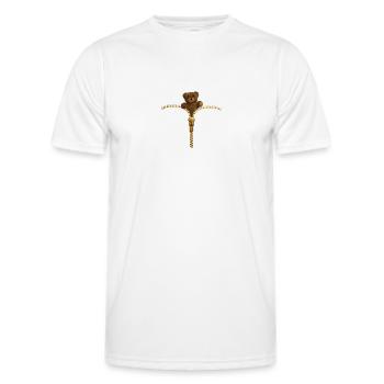 Fermeture éclair avec ours en peluche - Or - T-shirt sport Homme - blanc - Devant - AI Model Male 178 dark (178cm)