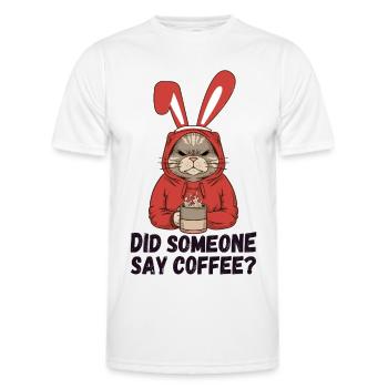 Did Someone Say Coffee? Moody Cat in Bunny Ears - Men's Functional T-Shirt - white - Front - AI Model Male 178 dark (178cm)