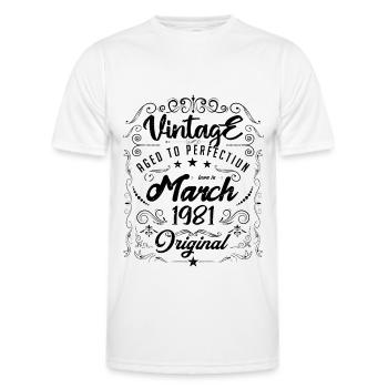Vintage Né(e) en Mars 1981. anniversaire mars 1981 - T-shirt sport Homme - blanc - Devant - AI Model Male 178 dark (178cm)