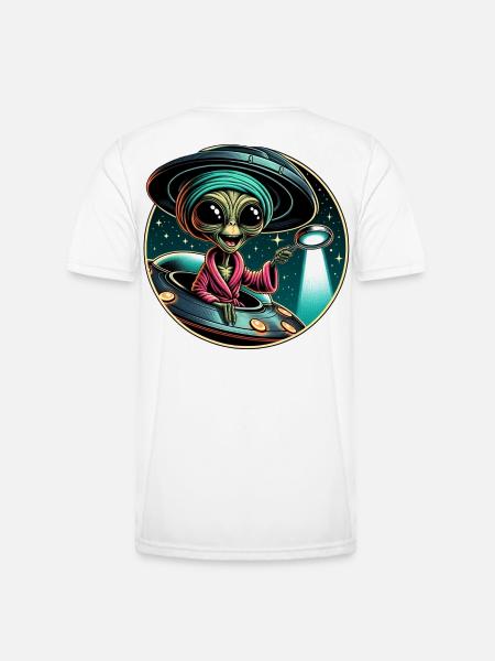 Alien detective in UFO light - Men's Functional T-Shirt - white