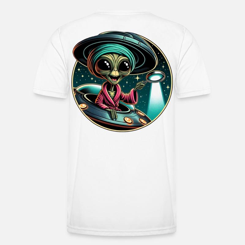 Alien detective in UFO light - Men's Functional T-Shirt - white