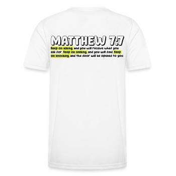 Matthew 7:7 | Bible Quote - Men's Functional T-Shirt - white - Back - AI Model Male 178 dark (178cm)