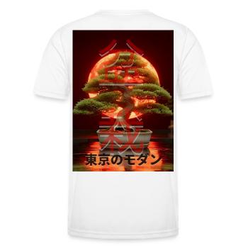 Bonsai Red Suns Japanese Writing Sign - Men's Functional T-Shirt - white - Back - AI Model Male 178 dark (178cm)