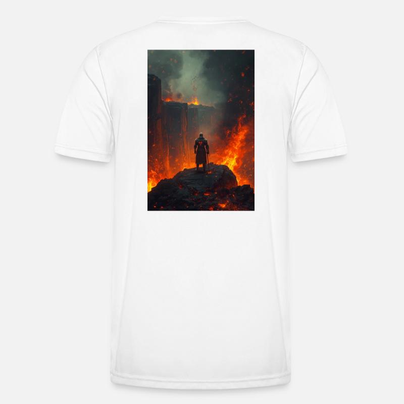 Flammender Ritter am Lavafeld Männer Funktions-T-Shirt