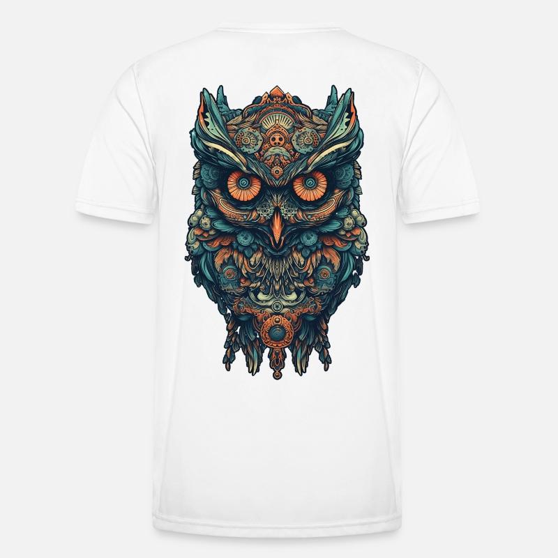 Mythical boho owl with surreal patterns - Men's Functional T-Shirt - white