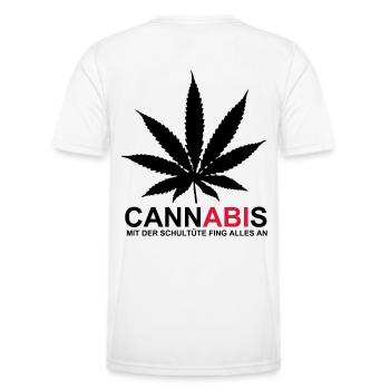 ABIMOTTO - CannABIs - MIT DER SCHULTÜTE FING ALLES - Männer Funktions-T-Shirt - Weiß - Hinten - AI Model Male 178 dark (178cm)