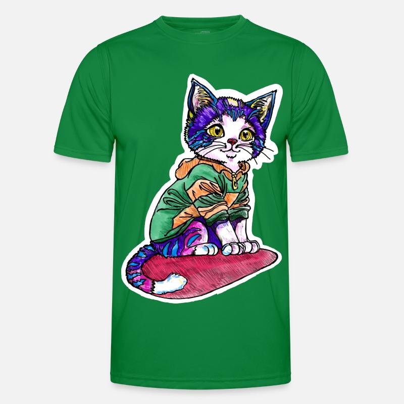 Chat en pull vert T-shirt sport Homme