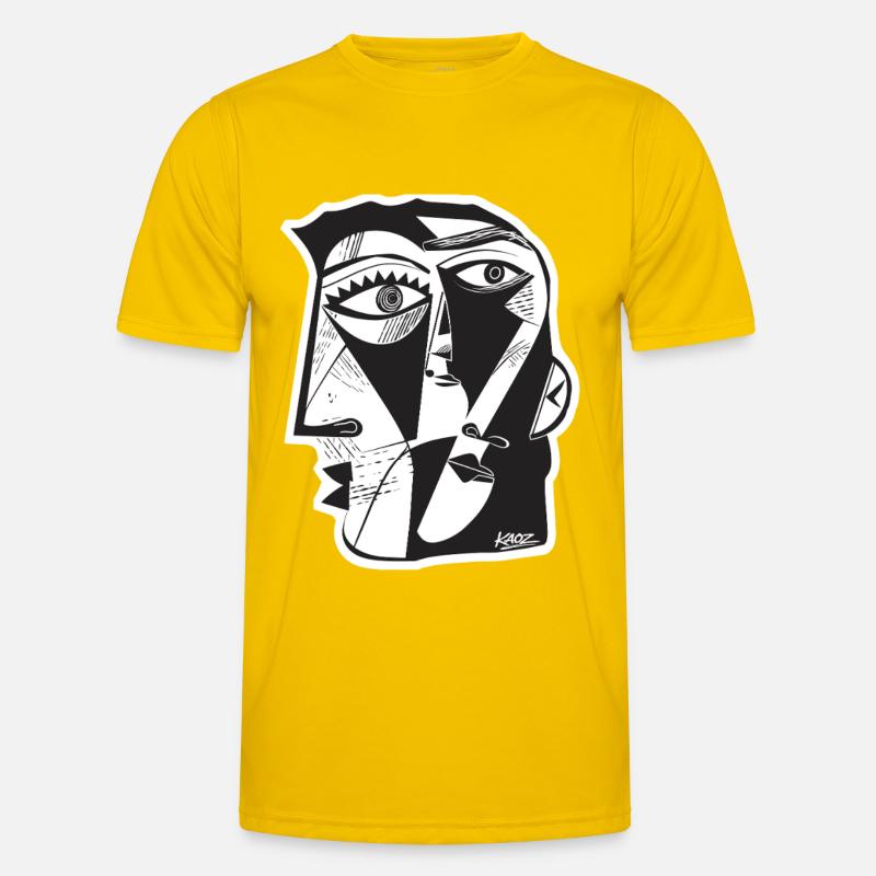 Cubist Face Linework - Men's Functional T-Shirt - egg yellow