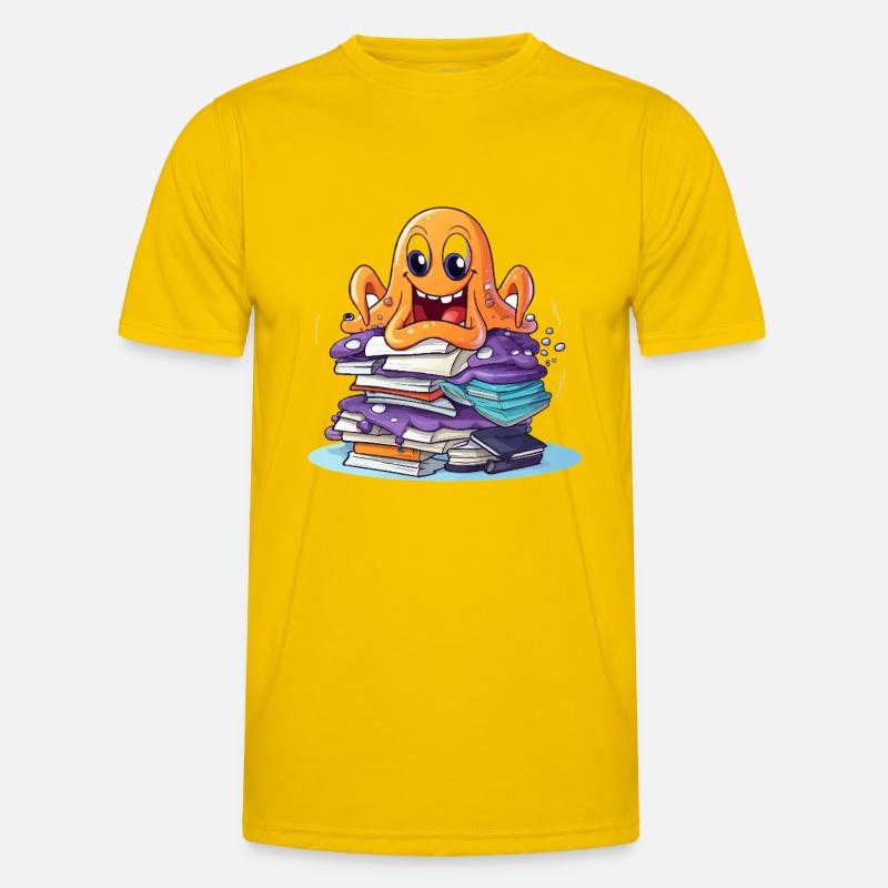 Learning octopus with stack of books - Men's Functional T-Shirt - egg yellow