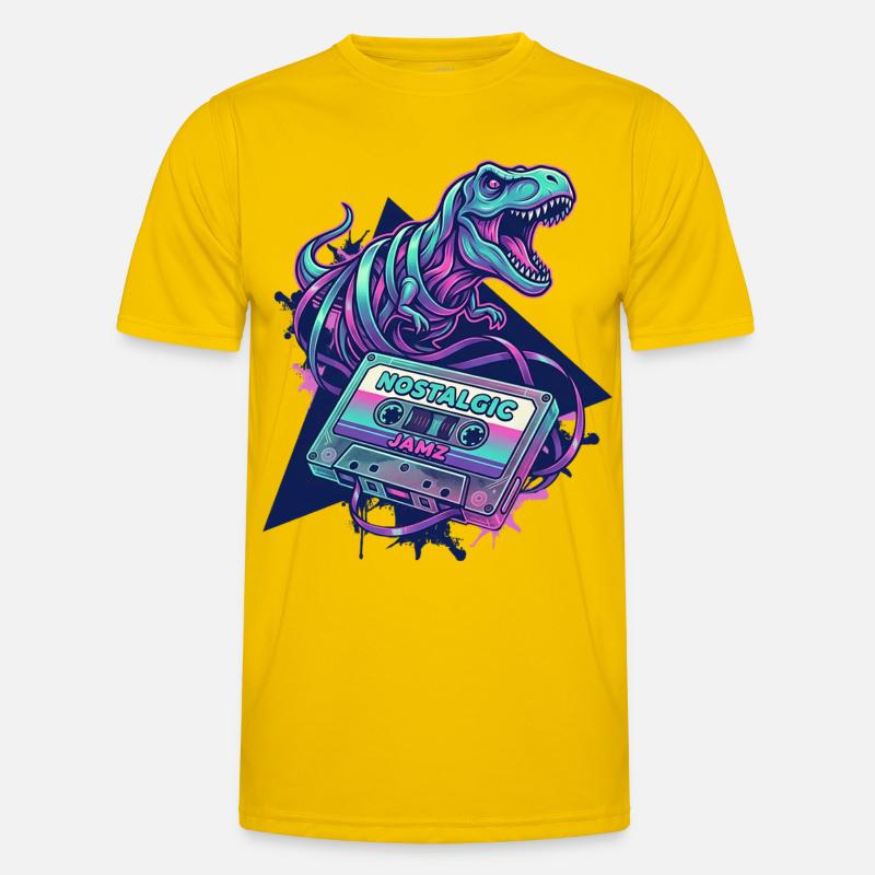 Dinosaur Nostalgic Neon Cassette 80s/90s - Men's Functional T-Shirt - egg yellow