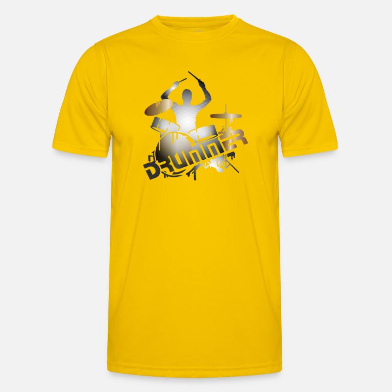 Drummer sits on drums with typography - Men's Functional T-Shirt - egg yellow